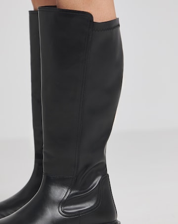 Perry Stretch Back Panel Flat Knee High Boots Wide E Fit Curvy Calf