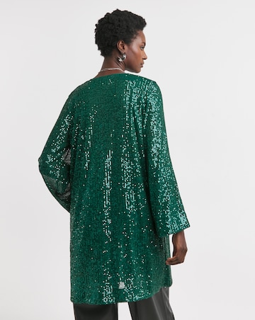 Green Sequin Longline Cardigan