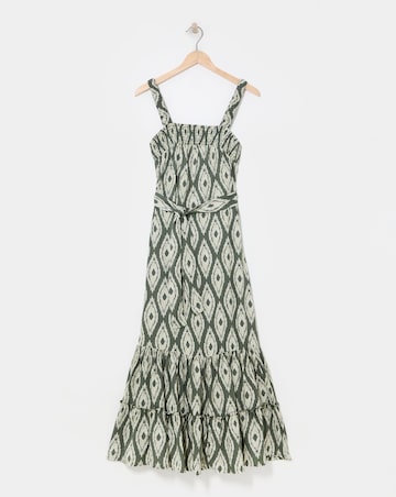 Printed Tie Waist Apron Dress