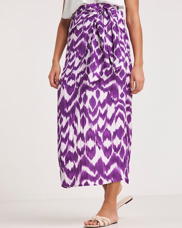 Purple Print Twist Wrap Midi Skirt