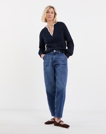 Navy V Neck Frill Knitted Jumper