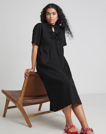 Simply Be Black Denim Tie Front Midi Dress