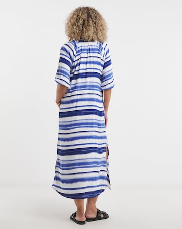 Tie Dye Kaftan Button Through Shirt Dress With Side Slits