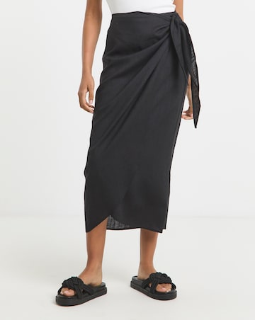Simply Be Black Linen Wrap Midaxi Skirt