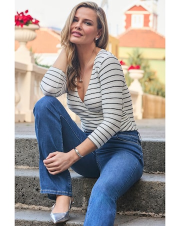 Sosandar Mock Wrap Textured Stripe Top