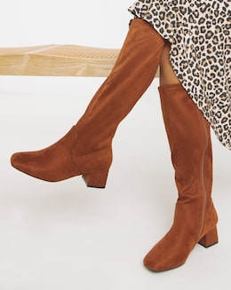 Claudia Low Block Heel Knee High Boots - Standard Fit (D) &amp; Standard/Curvy Calf