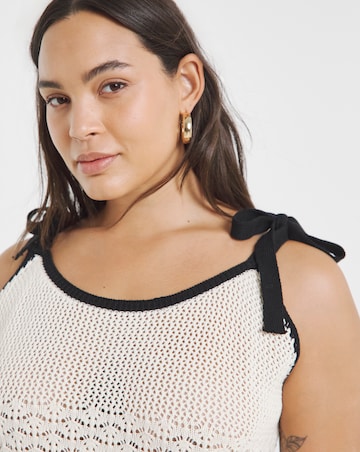 Cream Contrast Tie Shoulder Crochet Cami