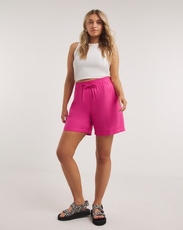 Simply Be Hot Pink Easy Care Linen Mix Tie Waist Short