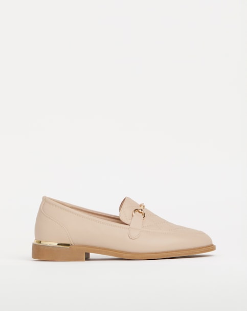 Cushion Walk Beige Quilted Loafers- Wide Fit (E)
