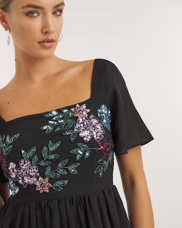 Maya Deluxe Square Neck Embellished Floral Midaxi Dress