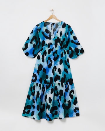 Simply Be Blue Animal Textured Balloon Sleeve Maxi Dress
