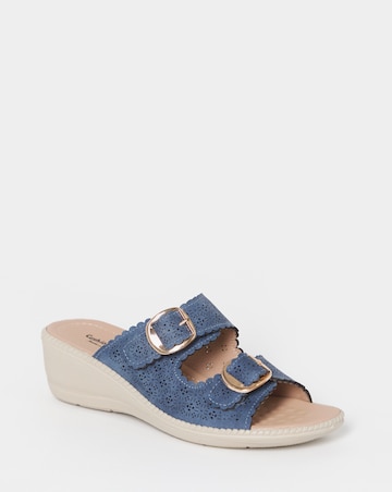 Cushion Walk Navy Buckle Mule Sandals - Wide Fit (E)