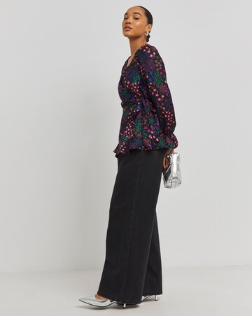 Star Jacquard Wrap Blouse with Frill Cuffs
