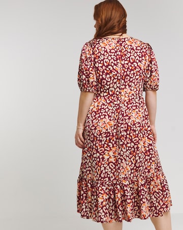 Lovedrobe Animal Print Tiered Hem Puff Sleeve Midi Dress
