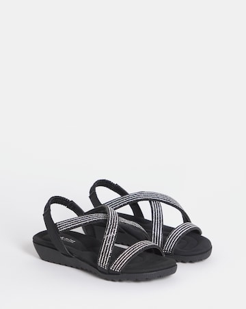 Heavenly Soles Breeze Low Wedge Comfort Diamante Sandals - Wide Fit (E)