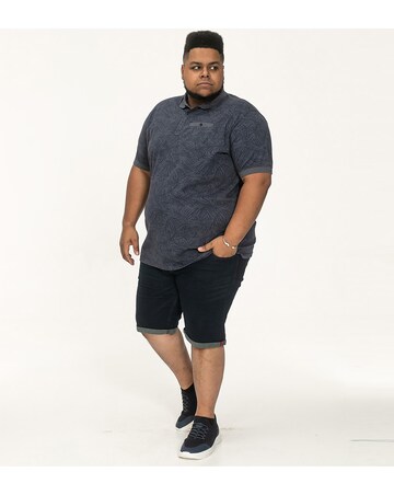 D555 Big And Tall Uttoxter Allover Printed Leaf Print Short Sleeve Polo - Navy