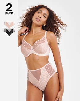 Pretty Secrets (2 Pack) Hannah Everyday Spot Mesh Briefs Black/Blush