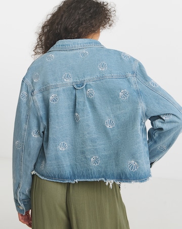 Simply Be Light Wash Shell Embroidered Cropped Shacket