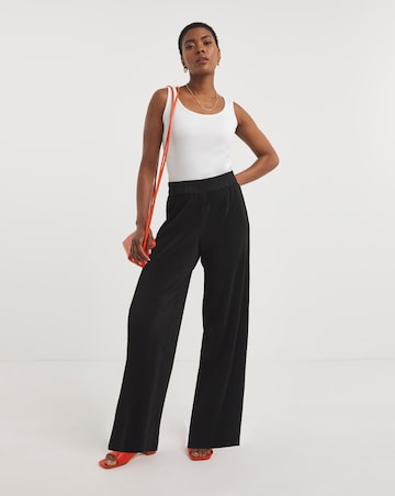 Black Plisse Wide Leg Trousers