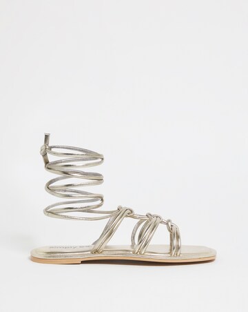 Opal Metallic Knotted Ankle Tie Flat Sandals - Wide Fit (E)