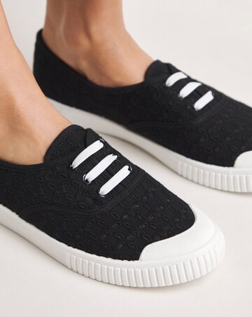 Burney Broderie Lace Up Plimsole Trainers - Wide Fit (E)