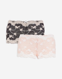 Pretty Secrets (2 Pack) Grace Lace Short Briefs Black/Pink