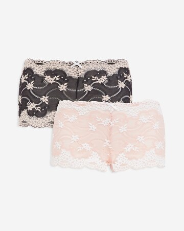 Pretty Secrets (2 Pack) Grace Lace Short Briefs Black/Pink