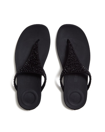FitFlop Black Solay Mixed-Crystal Toe-Post Sandals - Standard Fit (D)