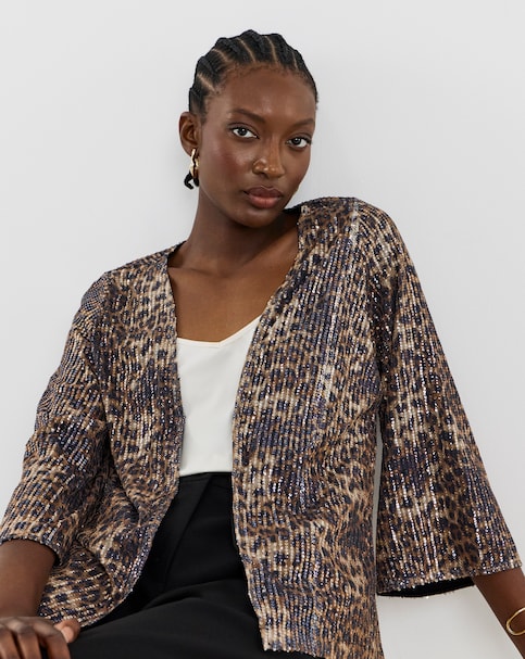 Leopard Sequin Short Kimono