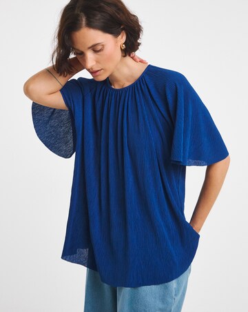 Crew Neck Angel Sleeve Fine Pleat Top