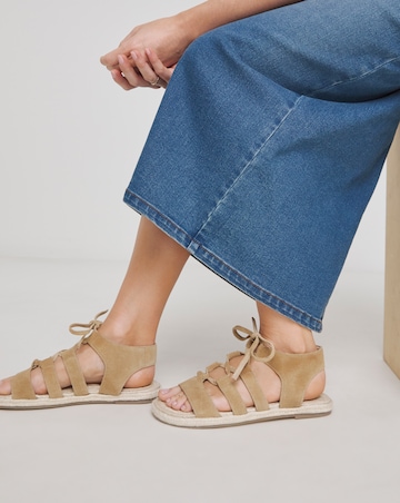 Serenity Suede Lace Up Flat Espadrille Sandals Wide E Fit