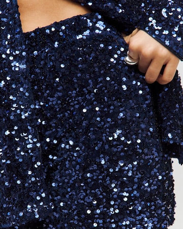 Navy Flared Sequin Trousers