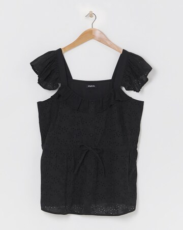 Simply Be Black Broderie Blouse With Frill Sleeve
