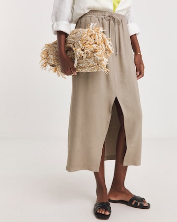 Taupe Soft Pull On Midi Column Skirt