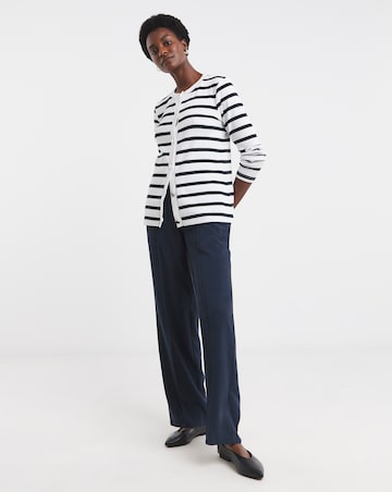 Crew Neck Striped Button Front Cardigan