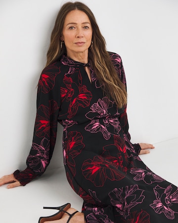 Balloon Sleeve Keyhole Neck Dress