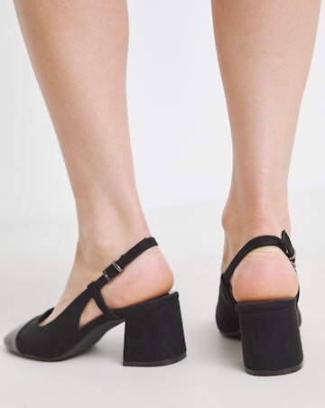 Heavenly Soles Tegan Low Block Heel Slingback Shoes - Wide Fit (E)