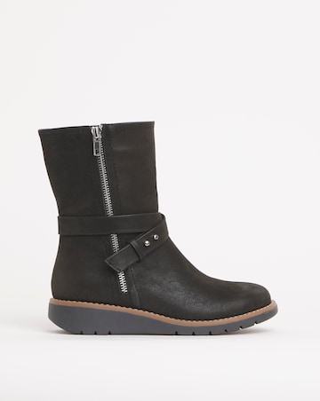 Heavenly Soles Billie Low Wedge Buckle Strap Boot - Extra Wide Fit (EEE)