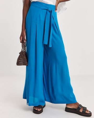 Turquoise Crinkle Wide Leg Wrap Trousers