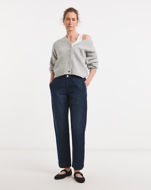 Indigo Elasticated Tapered Jeans with Adjustable Hem