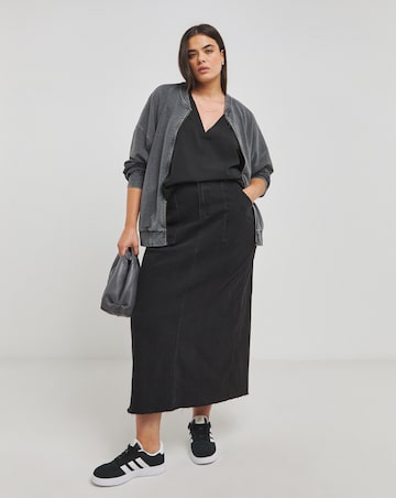 Black Short Sleeve Dipped Back Boxy Blouse