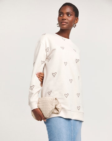 Oatmeal Heart Embroidered Longline Sweatshirt