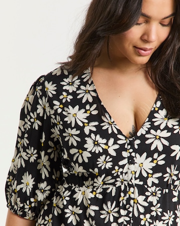 Simply Be Daisy Print Button Through Viscose Skater Dress