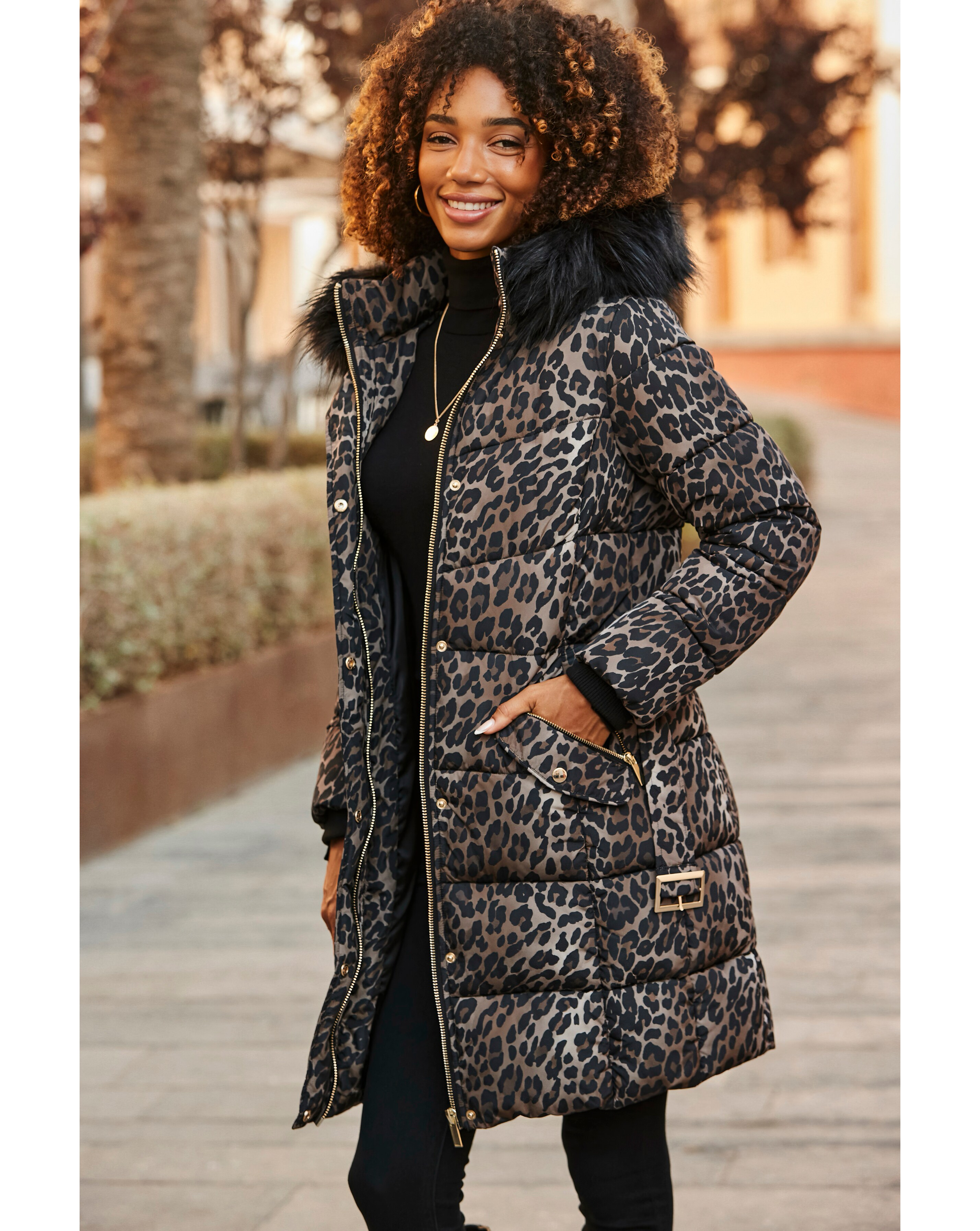 Sosandar Animal Print Padded Coat | Ambrose Wilson