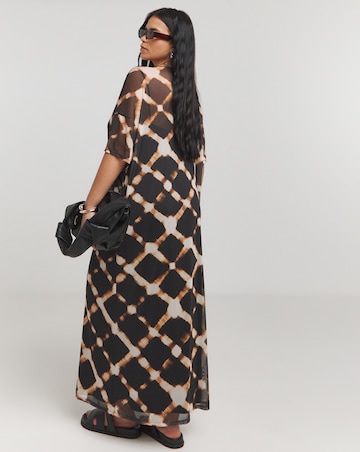 Simply Be Black Tie Dye Check Print Mesh T-Shirt Maxi Dress