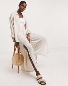 Cool Stone Crinkle Wide Leg Wrap Trousers