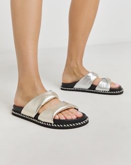 Simply Be Mica Soft Twist Leather Footbed Sandals - Extra Wide Fit (EEE)