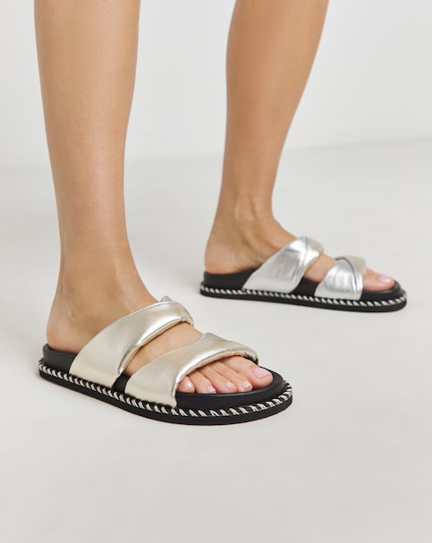 Simply Be Mica Soft Twist Leather Footbed Sandals - Extra Wide Fit (EEE)