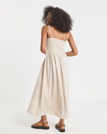 Simply Be Stone Shirred Bandeau Linen Blend Midi Dress