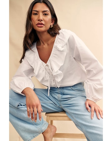 Nobody's Child White Broderie Frill Collar Button- Up Blouse